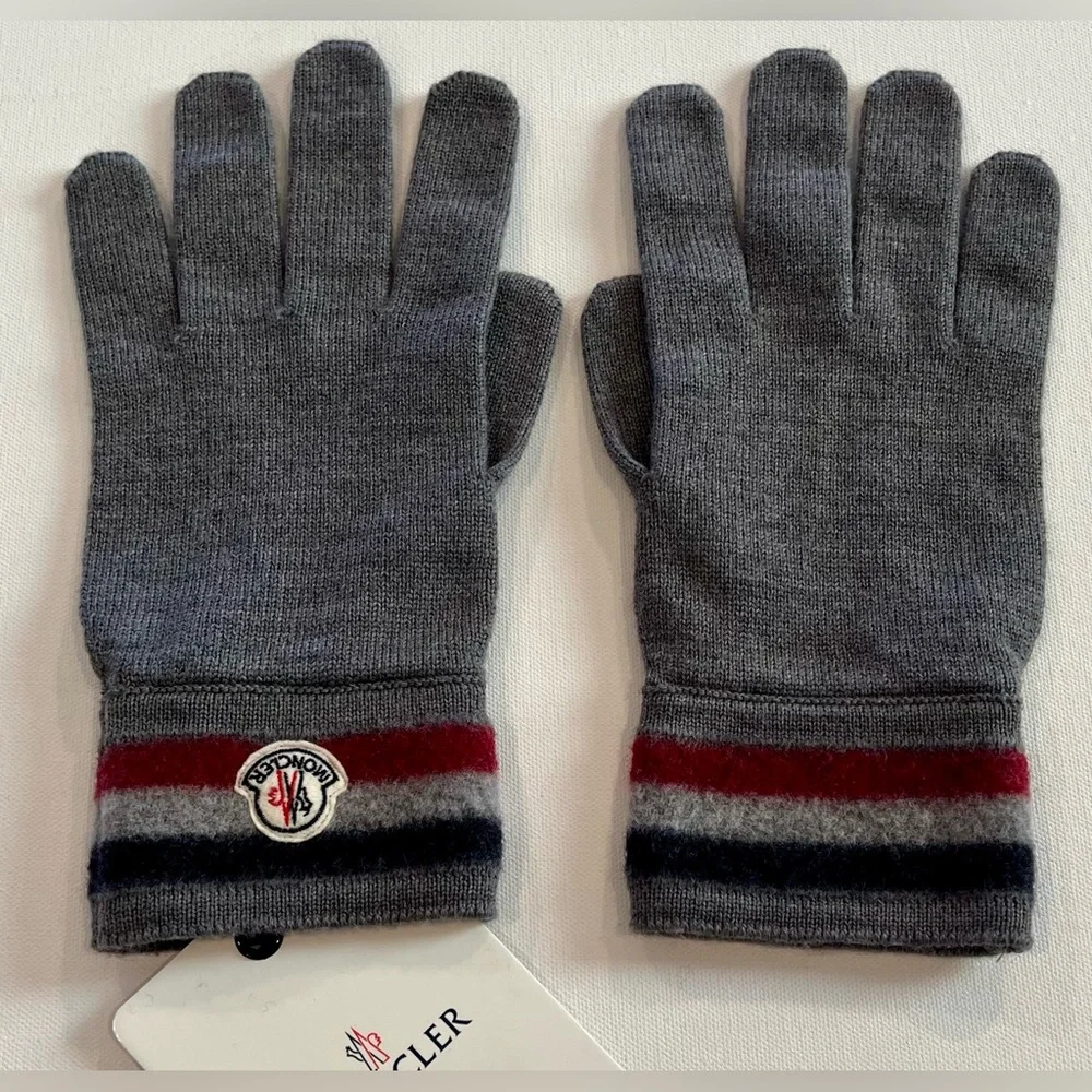 Moncler NWT Virgin Wool Grey Tri Color Gloves XL Unisex - Picture 1 of 7